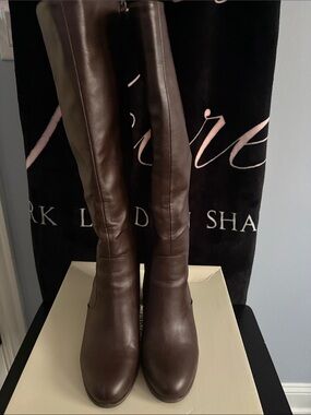 Style & Co. Brown Leather Knee-High Block Heel Boots
